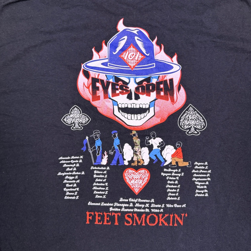 Mens Eyes Open Feet Smokin Military Graphic T-Shirt XL Black POW MIA